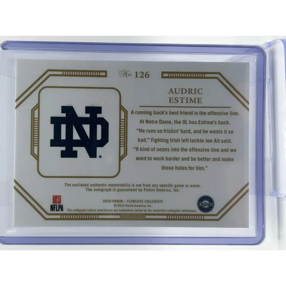 2024 National Treasures Audric Estime PlayStation Bowl Patch Auto /15 Notre Dame